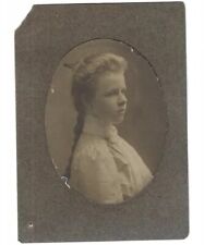 c1900 Beautiful Young Girl Ponytail White Clothes Antique Photo On Board picture
