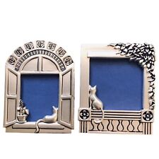 Vintage Metal Cats Frames Pair of Two Silver Tone 3”  picture