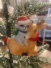 Vintage JSNY Raccoon On Deer Bell Ornament Reindeer Christmas Holiday picture