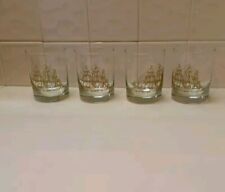 1970’s Gold Raised Clipper Ship Cocktail/Bourbon Glasses Mid Century Modern picture