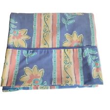 Vintage King Bed Flat Sheet 50/50 Stylized Floral Stripe Vera Inspired READ picture