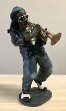 Jamacian Reggae Trumpet Player Hand Sculpted Clay Statue Signed Vintage picture
