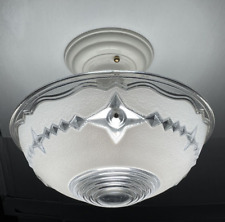Vtg Art Deco Semi Flush Mount White Glass Ceiling Light 30s 40s 50s Atomic Stars picture