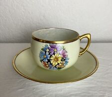 Vintage German Lusterware Tea Cup Flower Motif With Gold Handle & Edges picture