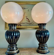 Pair of Large Table Lamp Hand Painted Tromp-l'oel Italian Globe Lamps MONUMENTAL picture