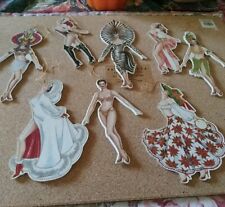 VTG  Lot of 8 Flat Wood Elegant Outfit Ladies Double Sided Hanging Ornaments 5