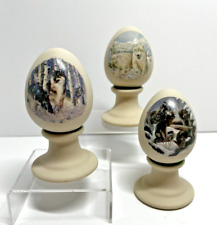Vintage Womack's/Eggzakly Porcelain Eggs Agnew Art- Wolves Collectible Set of 3 picture
