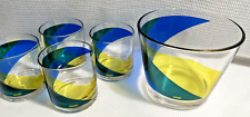 Vintage Mid Century Modern Colony Ice Bucket/4 Highball Glasses/YellowGreenBlue picture