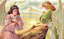 Vintage 1910 Easter Postcard Beautiful Angels Praying Sunrise Easter Greetings picture