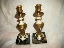 FRENCH DIRECTOIRE CANDLE HOLDERS NEO CLASSICAL METAL BLACK MARBLE 1930s picture