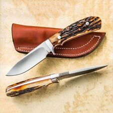 Custom handmade 440C steel Skinner knife with leather sheath ,Stag horn handle picture
