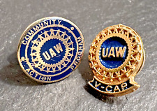 TWO VINTAGE UAW LOGO PINS: UNITED AUTO WORKERS COMMUNITY ACTION PROGRAM & V-CAP picture