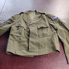 VINTAGE WW II IKE JACKET MEN GREEN US ARMY AIR FORCE CORPORAL STRIPES 1940S Wool picture