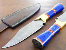 Custom HANDMADE DAMASCUS STEEL KNIFE Hunting W/ Wood & Brass Guard Handle picture
