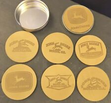 John Deere Tractors Vintage Tooled Raw Hide Leather Bar Coaster Set Beer 6pc picture