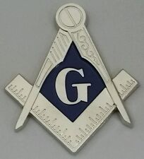 New Freemason Masonic Square and Compass Mini Car Emblem Silver & Blue Tone picture