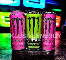 NEW RARE MONSTER REHAB GREEN TEA ULTRA FANTASY RUBY RED 3 FULL CANS picture