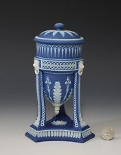 Antique Wedgwood Cobalt Blue colored Jasperware Tripod Vase and Cover picture