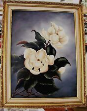 MAGNOLIAS VINTAGE ORIGINAL OIL PAINTING ON CANVAS SIGNED BY ARTIST Still Life picture