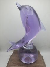 Art Glass Purple Leaping Dolphin Paperweight  picture