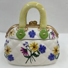 David’s Cookies Ceramic Purse Cookie Jar Canister White Quilted Look With Floral picture