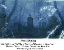 Halloween Foggy graveyard cemetery Scene Setter Haunted House wall backdrop picture