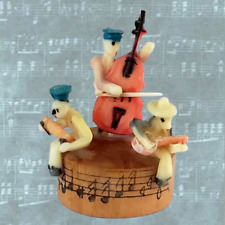 Vintage Miniature Musician Trio Playing Bass Accordion & Banjo Wood Base Japan picture