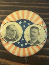 Rare President McKinley Teddy Roosevelt Pinback Button 1 & 3/4