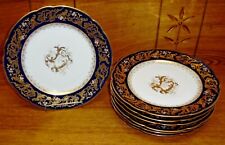 7 Antique Abram French & Co Boston Mass Cobalt Blue & Gold Porcelain Plates 4452 picture