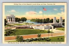 Vincennes IN-Indiana Clark Memorial Lincoln Bridge Plaza Vintage c1952 Postcard picture