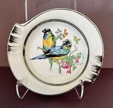 Vintage Norleans Parrots Porcelain Ashtray White Silver Trim 6