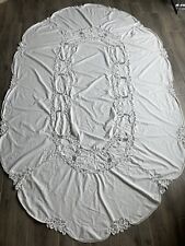 Beautiful Vintage Oval White Battenburg Lace Tablecloth 60