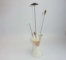 ANTIQUE HAT PIN COLLECTION SMALL LOT 5 LONG STEM IN LOVELY OLD PORCELAIN DISPLAY picture