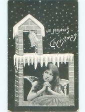 Pre-Linen christmas PRETTY ANGEL GIRL IN THE WINDOW : : make an offer k1434 picture