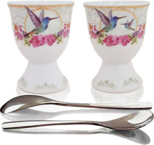 Vintage Style Porcelain Egg Cups Holders, Authentic Egg Spoons - Stainless Steel picture