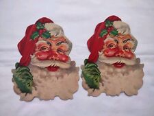 Set Of 2 Vintage Dennison USA Cardboard Christmas Santa Claus Head Decorations  picture