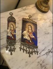 Catholic Sacred Heart of Mary and Jesus Child Tapestry Icon & Rosary Pouch SET 3 picture