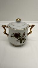 Vintage Small Porcelain Sugar Bowl w/Lid Rose Pattern w/Gold Tone Trim picture