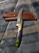 Hand-made Damascus Steel Knife Comes With Sheath Green Handle (Watermelon) A2 picture
