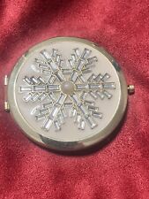 Vintage Avon Enamel Jeweled Compact Mirror Snowflake Gold Tone picture