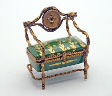 New French Limoges Trinket Box Gorgeous Royal Bench w Fleur De Lys Lily Flower picture
