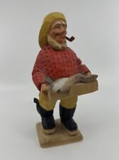Vintage HENNING ENGELSEN NORWAY Wood Figurine Carving Old Fisherman Smokin Pipe picture