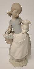 Vintage Lladro 4835 Girl with Lamb or Sheep and Basket Spain 9.5