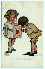 Artist-Signed Katharine Gassaway Boy Gives Girl Valentine Card Postcard picture