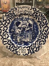 Vintage Antique Staffordshire Norma Sherman Blue And White Christmas Plate 1981 picture