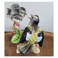 Vintage Porcelain Tit Bird with Baby On Branch Figurine, Japan 1950s picture