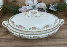 Booths Silicon China Floral Covered Dish Gold Trim England Antique 12.5”x7” picture