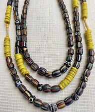 Rare Antique Vintage Assorted Yellow Black Venetian African Trade Bead Necklace picture