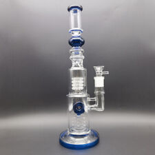 15 Inch Blue Heavy Glass Bong Two Perc Hookah Glass Smoking Water Pipe + Bowl picture