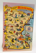 1960 Pictorial Tourist Landmark Map Greetings From Minnesota Postcard Gopher sta picture